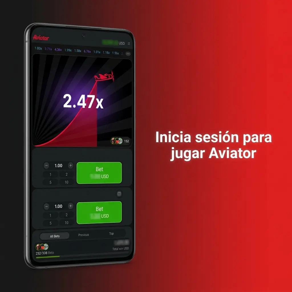 Pantalla de inicio de sesión en 1win para acceder al juego Aviator desde el sitio o la app