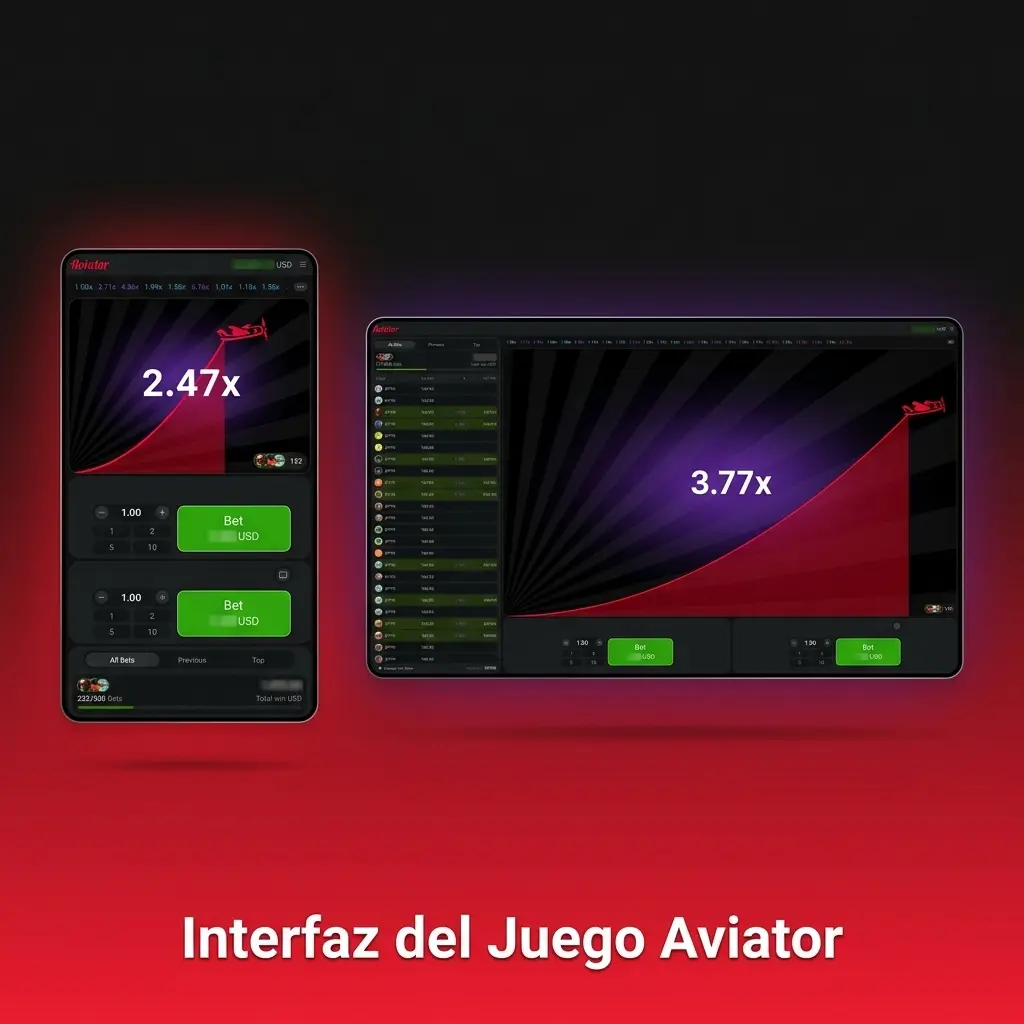 Interfaz del juego Aviator con avión, multiplicador, historial de rondas, panel de apuestas dobles y chat lateral de jugadores.