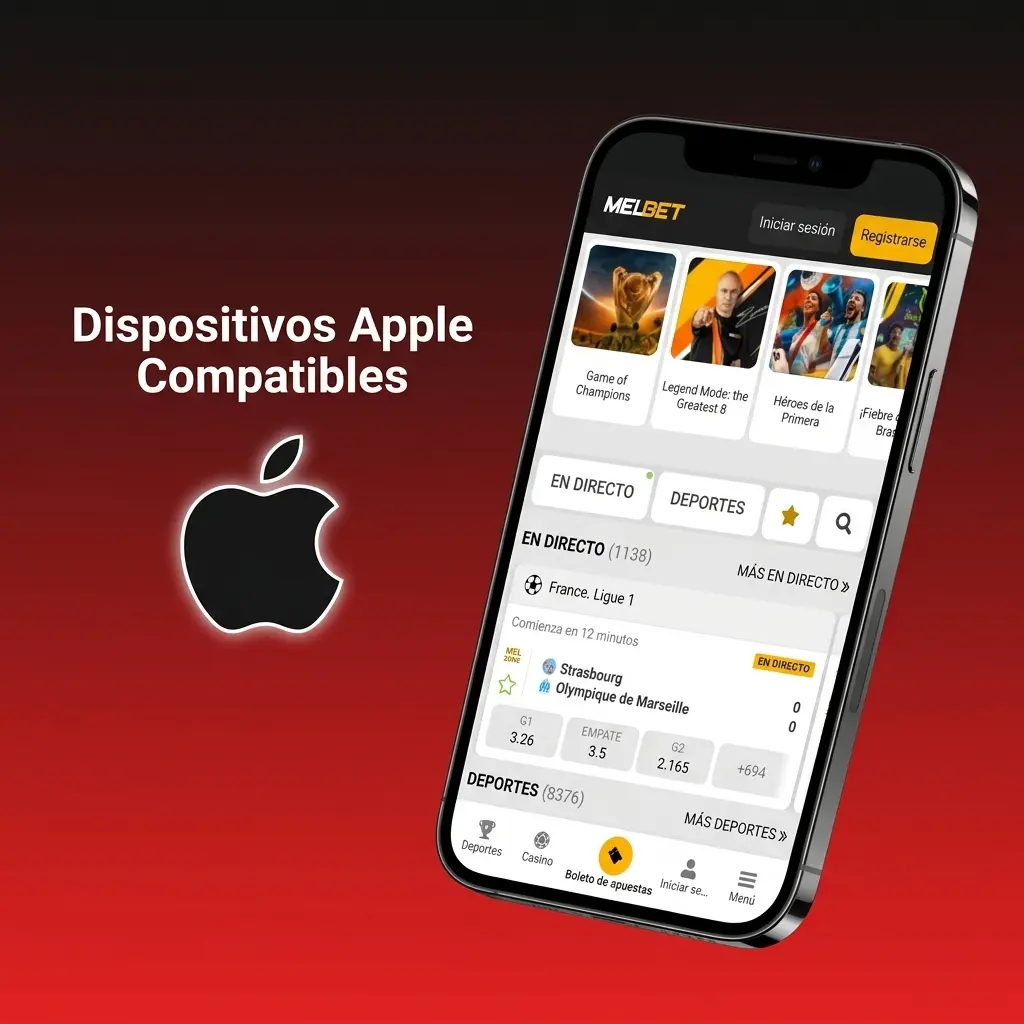 Dispositivos Apple compatibles con la app Melbet Aviator: iPhone 7 al 15, iPad 9.ª gen y iPad Air 5.ª gen con iOS 12+